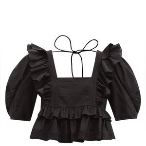 RHODE Black Ruffled Square-Neck Blouse